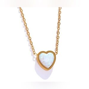 18K Gold White Fire Opal Heart Natural Gemstone Minimalist Dainty Necklace